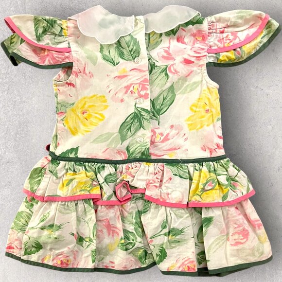 2T Girls Vintage Winnie the Pooh 80s Floral Spring Dress Lace Bib, Tiered Skirt - Picture 8 of 8